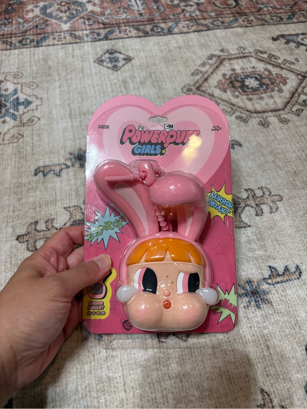 The Powerpuff Girls Bubbles x Crybaby Popmart Keychain Mirror - Pink.